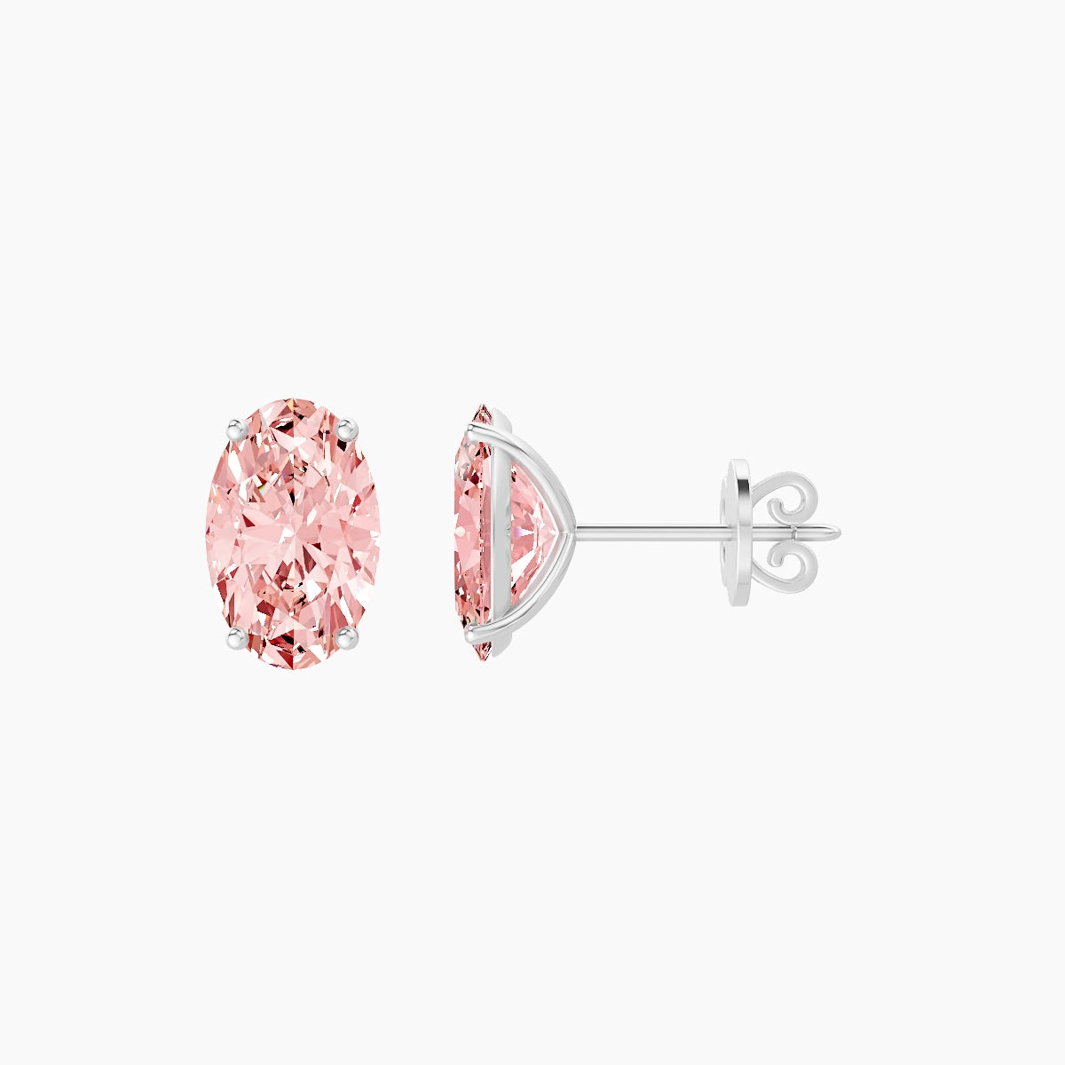 18k White Gold 3ct Oval Pink Lab Diamond Stud Earrings