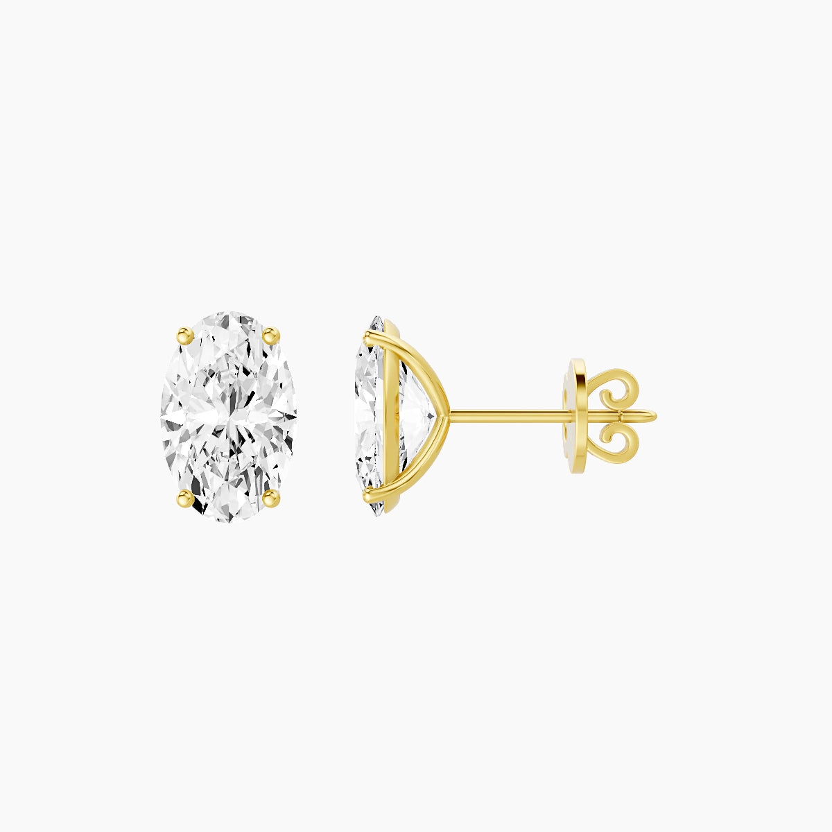 18k Yellow Gold 3ct Oval White Lab Diamond Stud Earrings