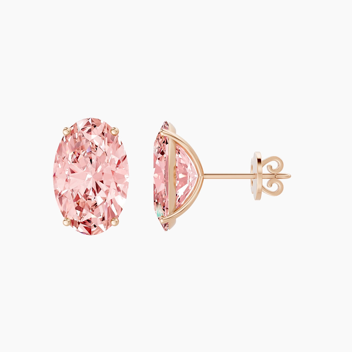 18k Rose Gold 5ct Oval Pink Lab Diamond Stud Earrings
