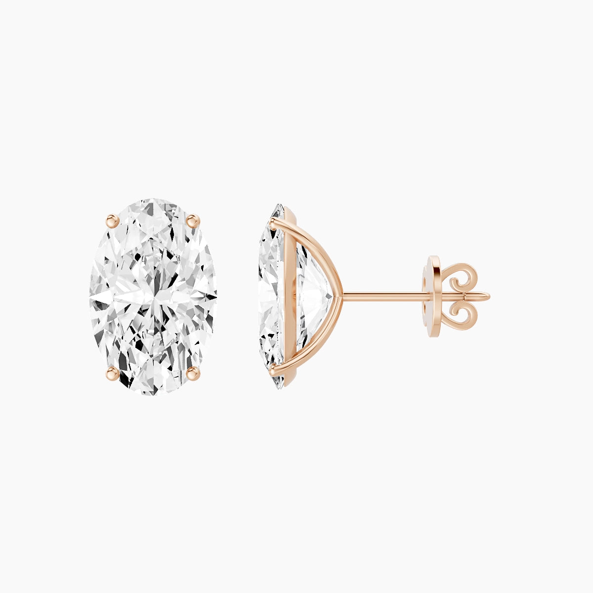 18k Rose Gold 5ct Oval White Lab Diamond Stud Earrings