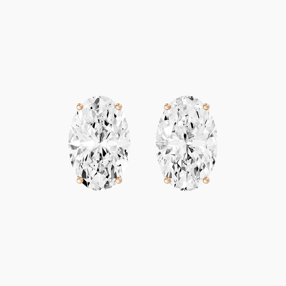 18k Rose Gold 5ct Oval White Lab Diamond Stud Earrings