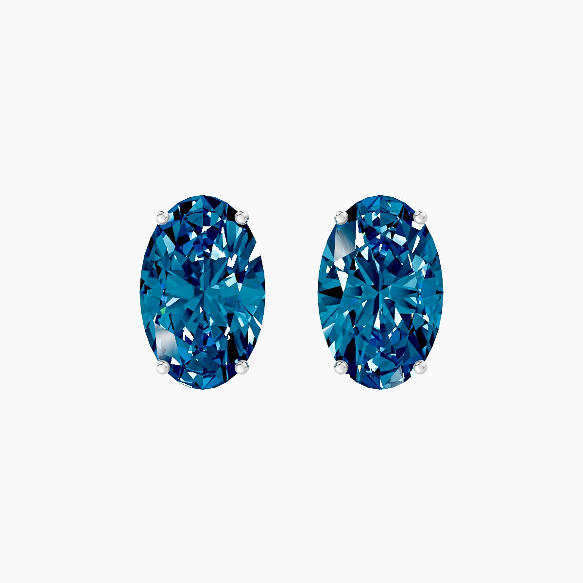 18k White Gold 5ct Oval Blue Lab Diamond Stud Earrings