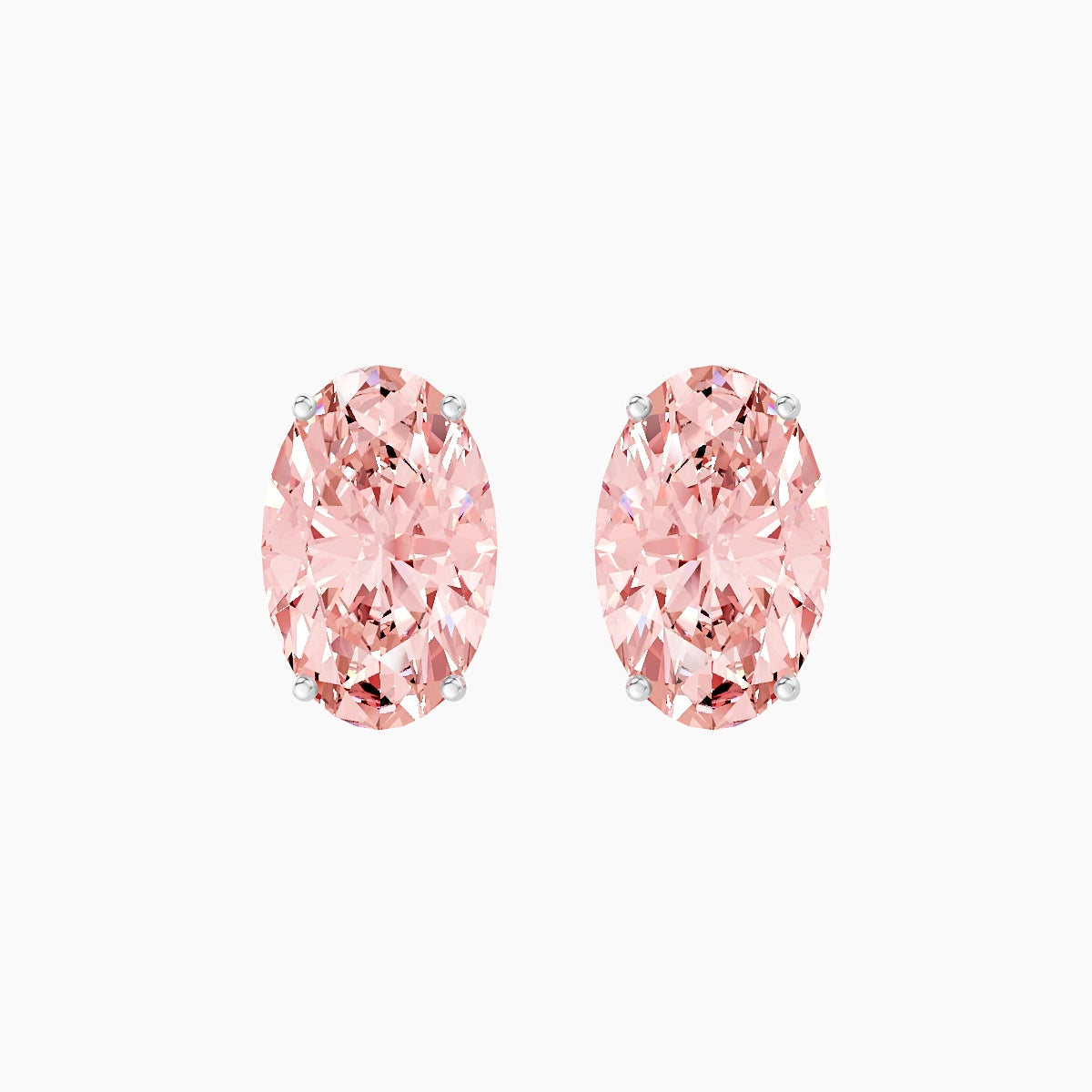 18k White Gold 5ct Oval Pink Lab Diamond Stud Earrings