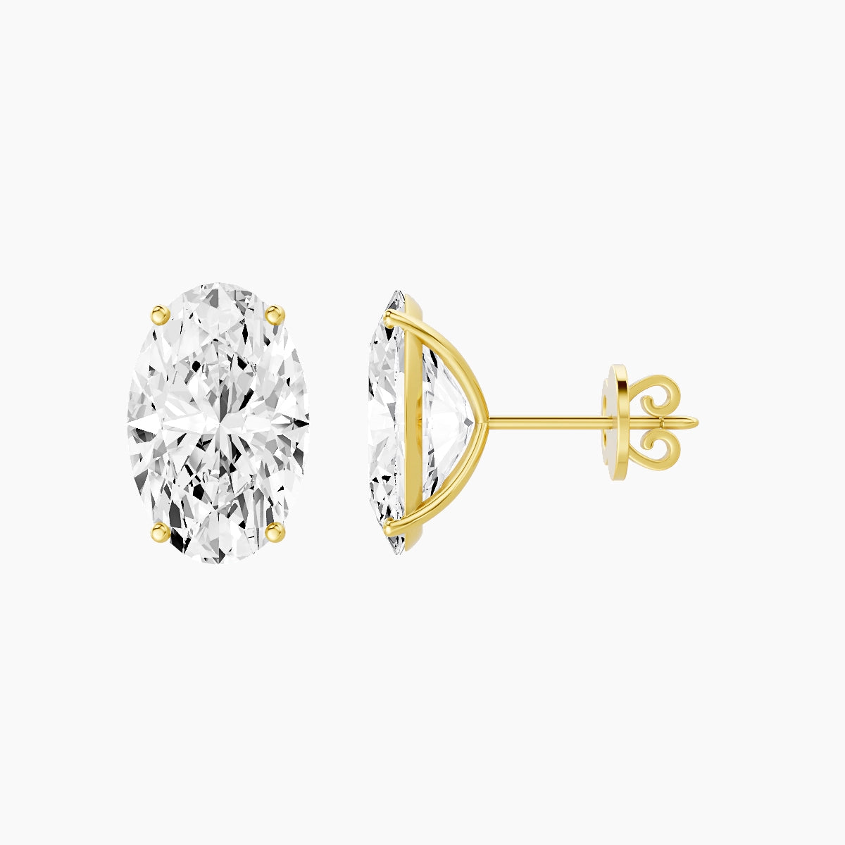 18k Yellow Gold 5ct Oval White Lab Diamond Stud Earrings