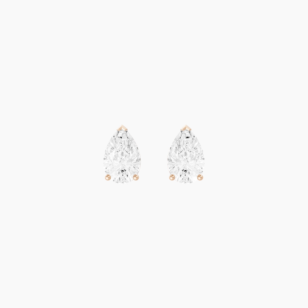 18k Rose Gold 1ct Pear White Lab Diamond Stud Earrings
