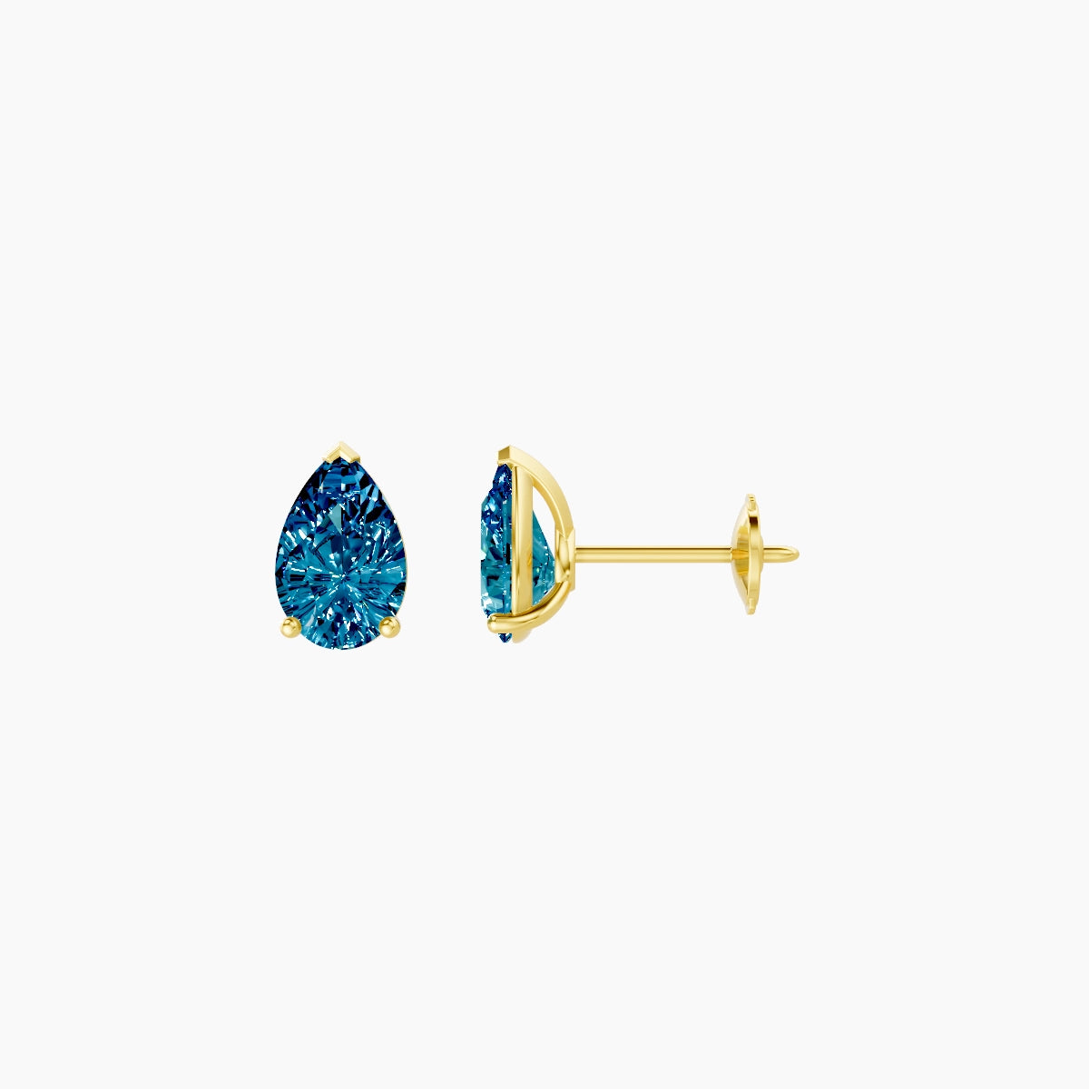 18k Yellow Gold 1ct Pear Blue Lab Diamond Stud Earrings