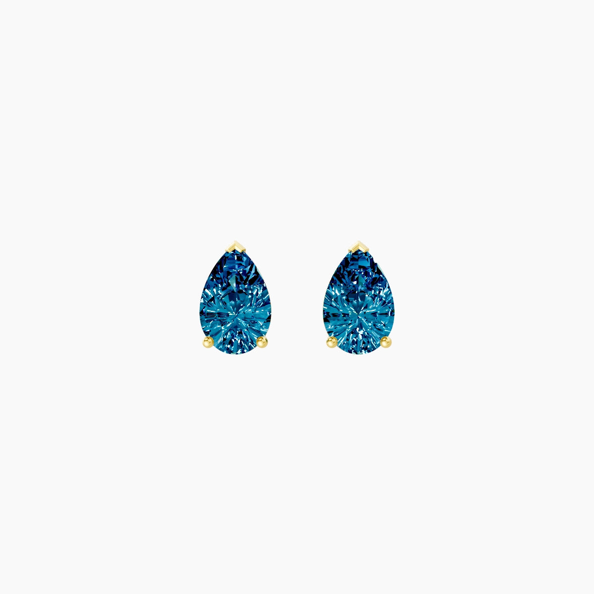 18k Yellow Gold 1ct Pear Blue Lab Diamond Stud Earrings