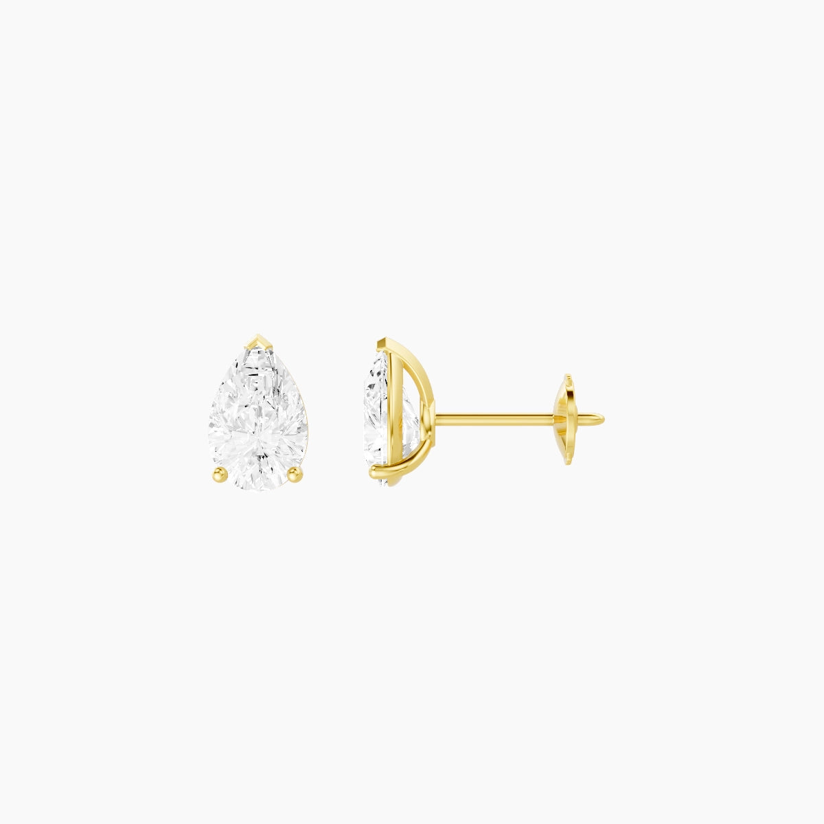 18k Yellow Gold 1ct Pear White Lab Diamond Stud Earrings