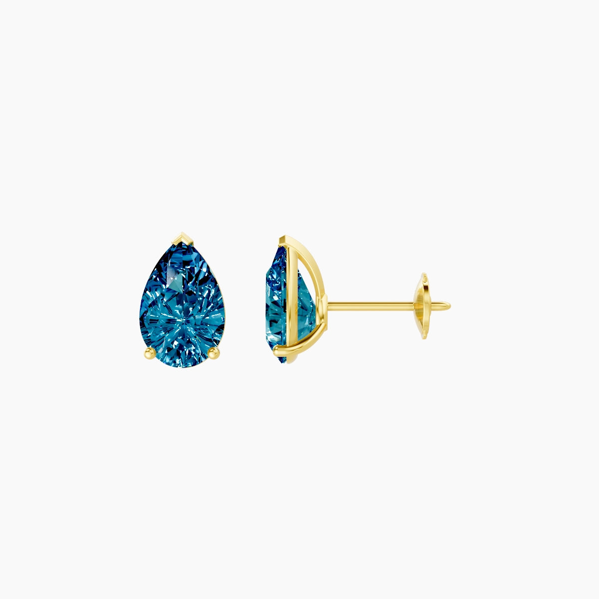 18k Yellow Gold 2ct Pear Blue Lab Diamond Stud Earrings