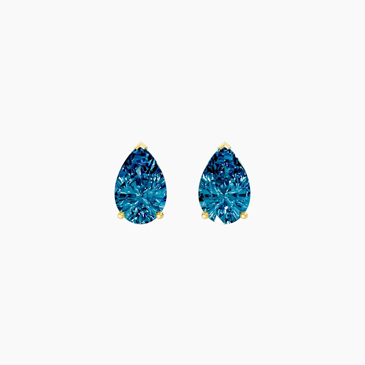 18k Yellow Gold 2ct Pear Blue Lab Diamond Stud Earrings
