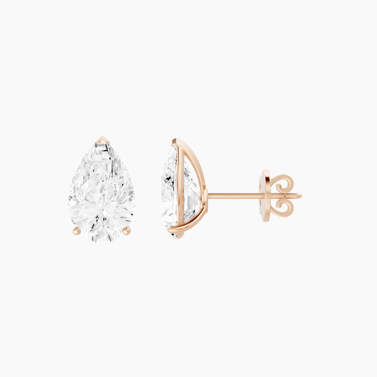 18k Rose Gold 3ct Pear White Lab Diamond Stud Earrings
