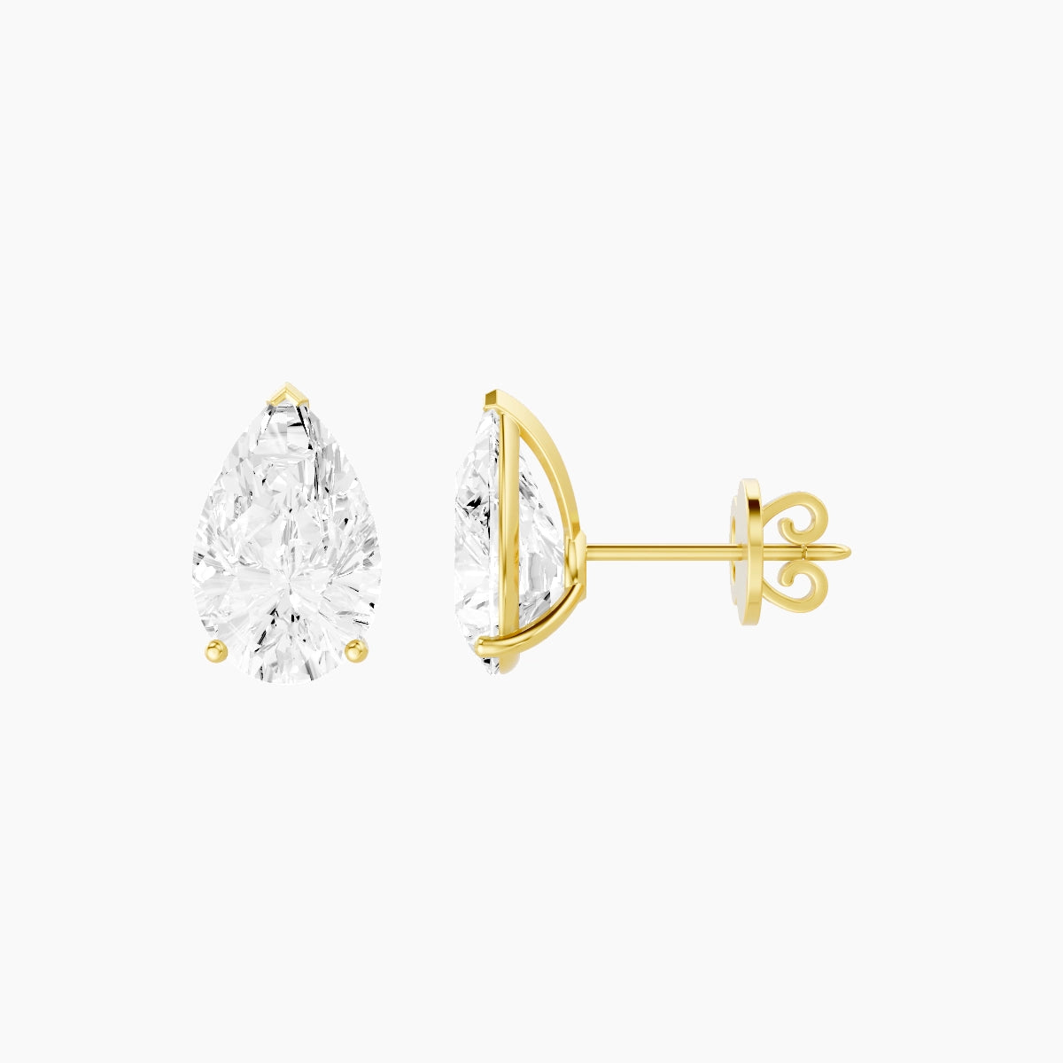 18k Yellow Gold 3ct Pear White Lab Diamond Stud Earrings