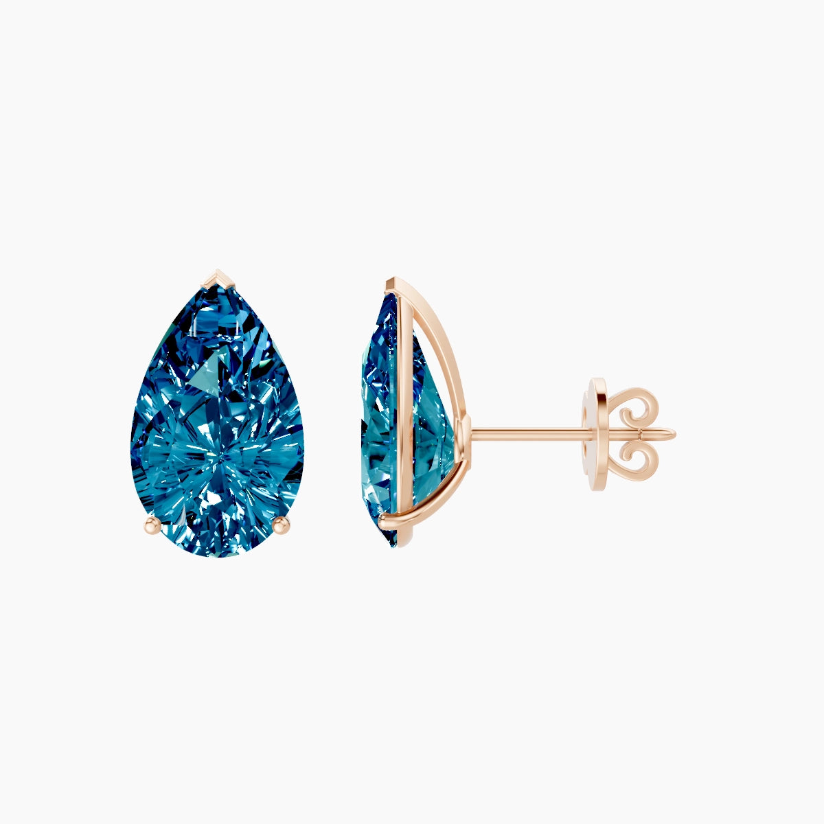 18k Rose Gold 5ct Pear Blue Lab Diamond Stud Earrings