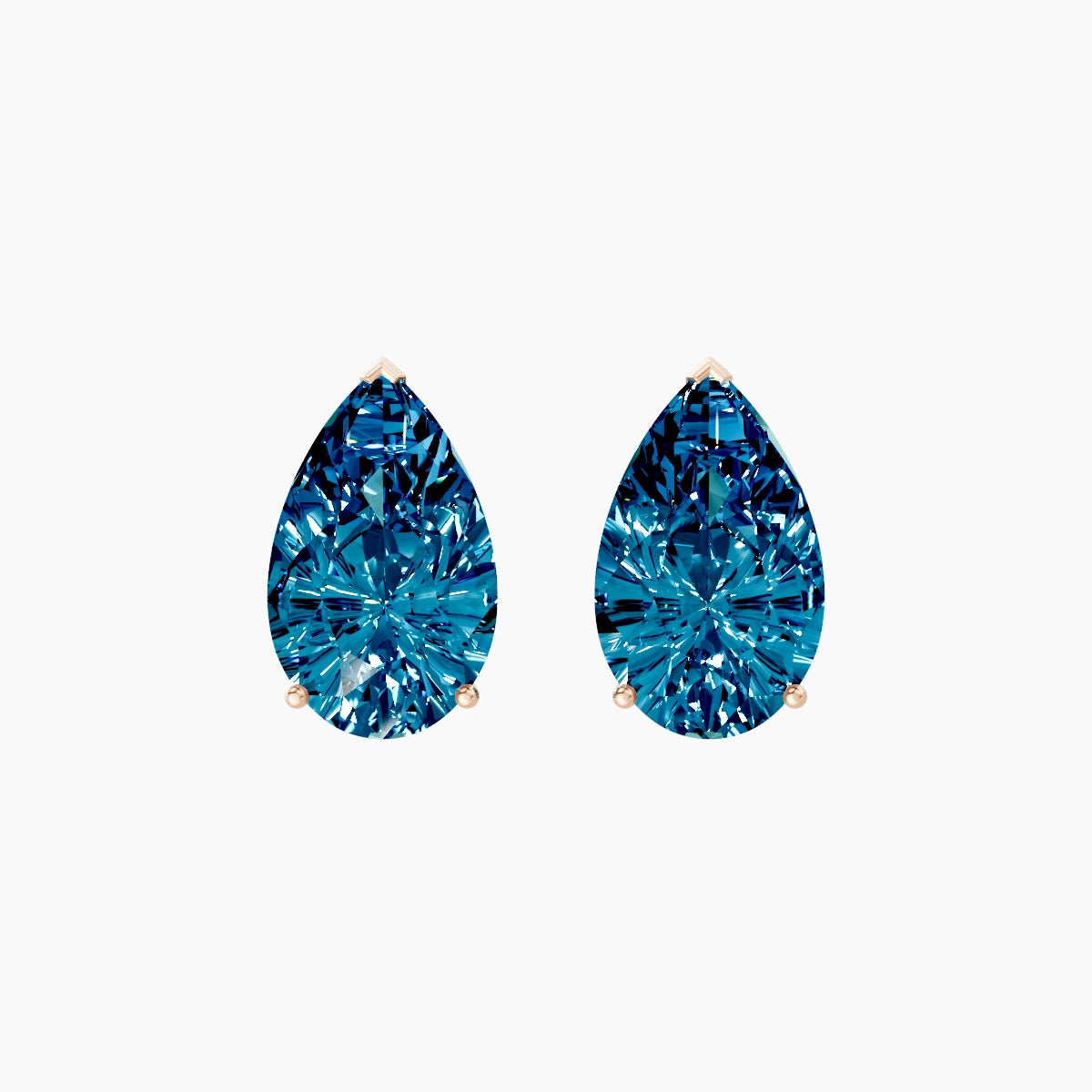 18k Rose Gold 5ct Pear Blue Lab Diamond Stud Earrings