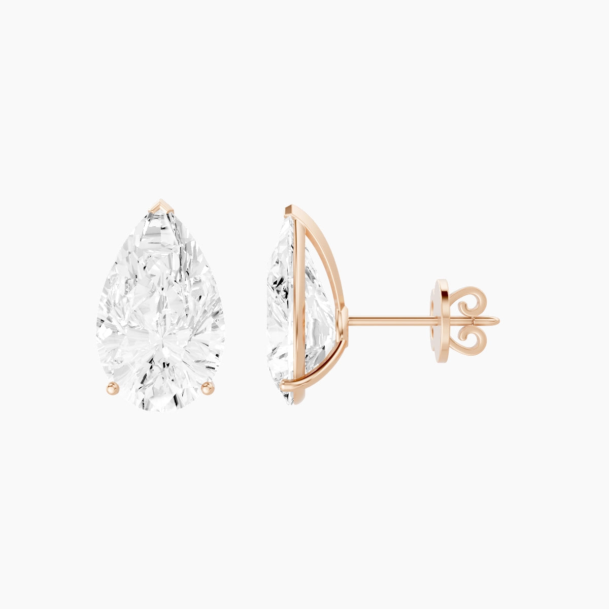 18k Rose Gold 5ct Pear White Lab Diamond Stud Earrings