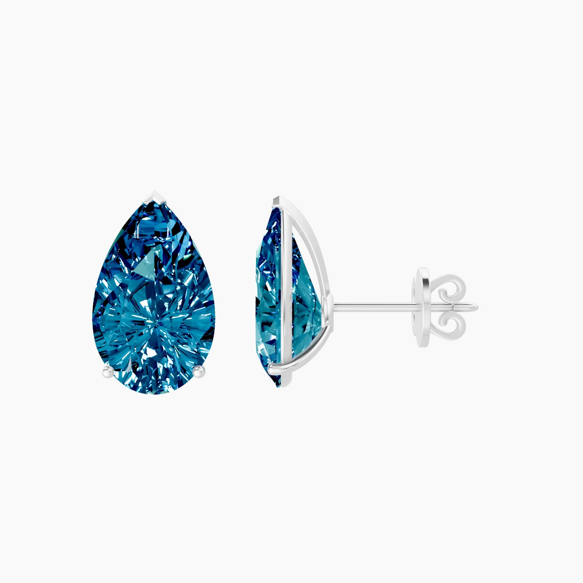 18k White Gold 5ct Pear Blue Lab Diamond Stud Earrings