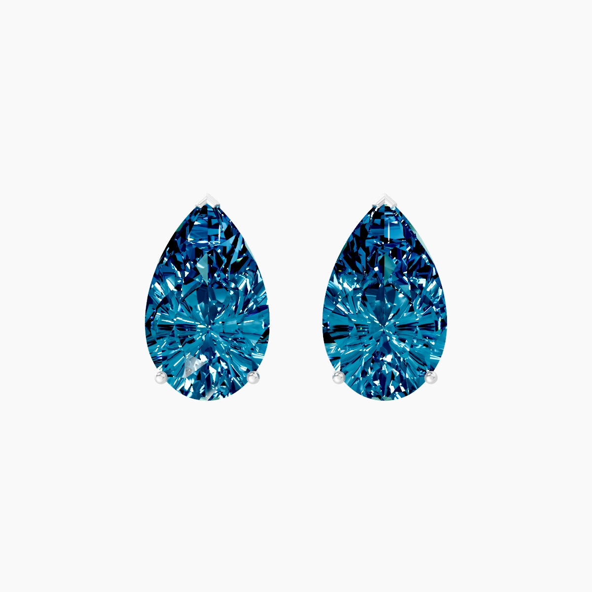 18k White Gold 5ct Pear Blue Lab Diamond Stud Earrings