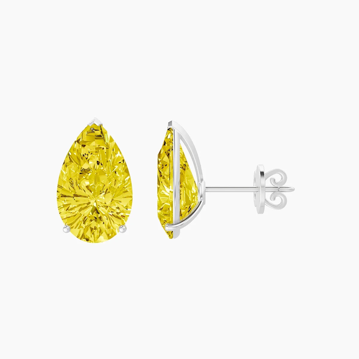 18k White Gold 5ct Pear Yellow Lab Diamond Stud Earrings