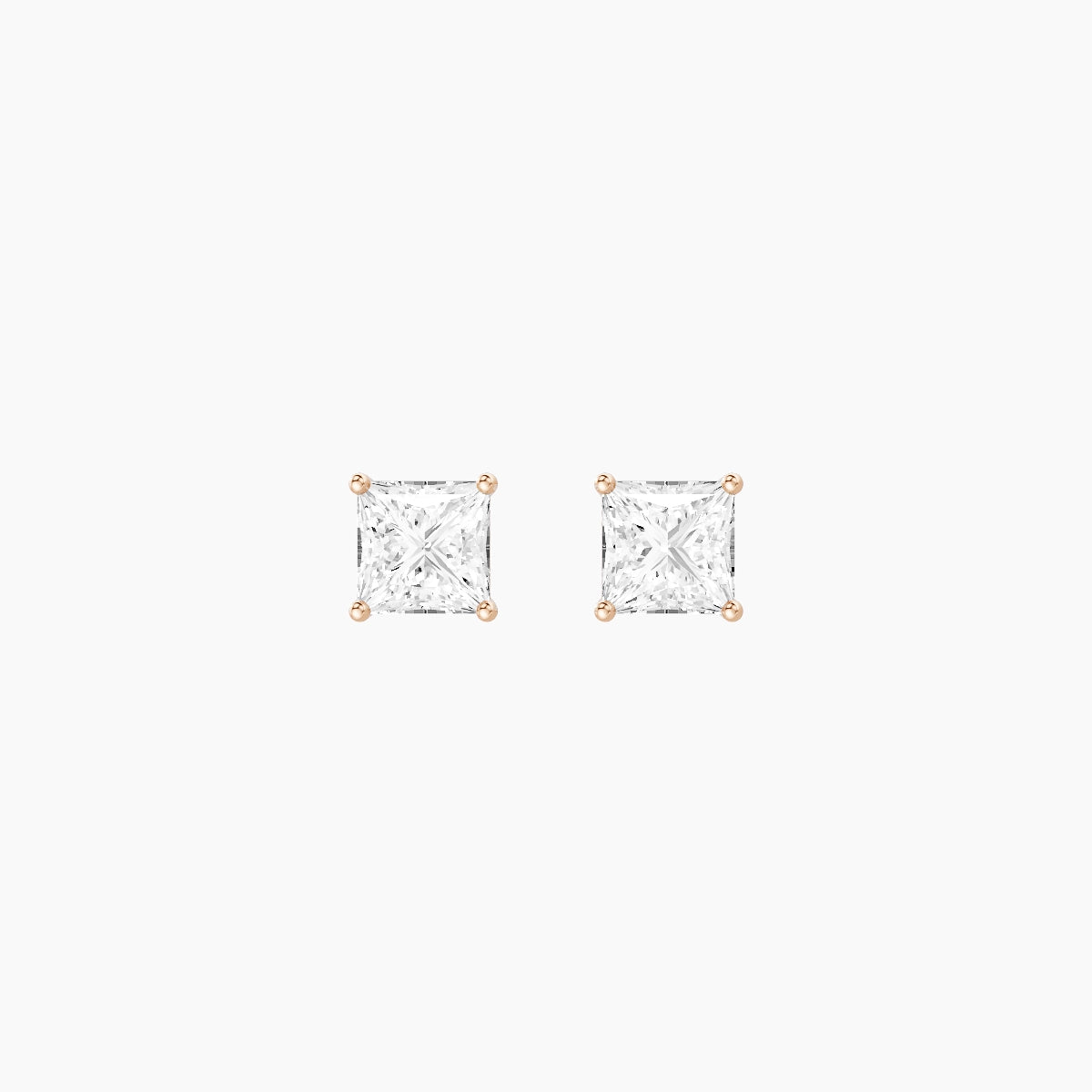 18k Rose Gold 1ct Princess White Lab Diamond Stud Earrings