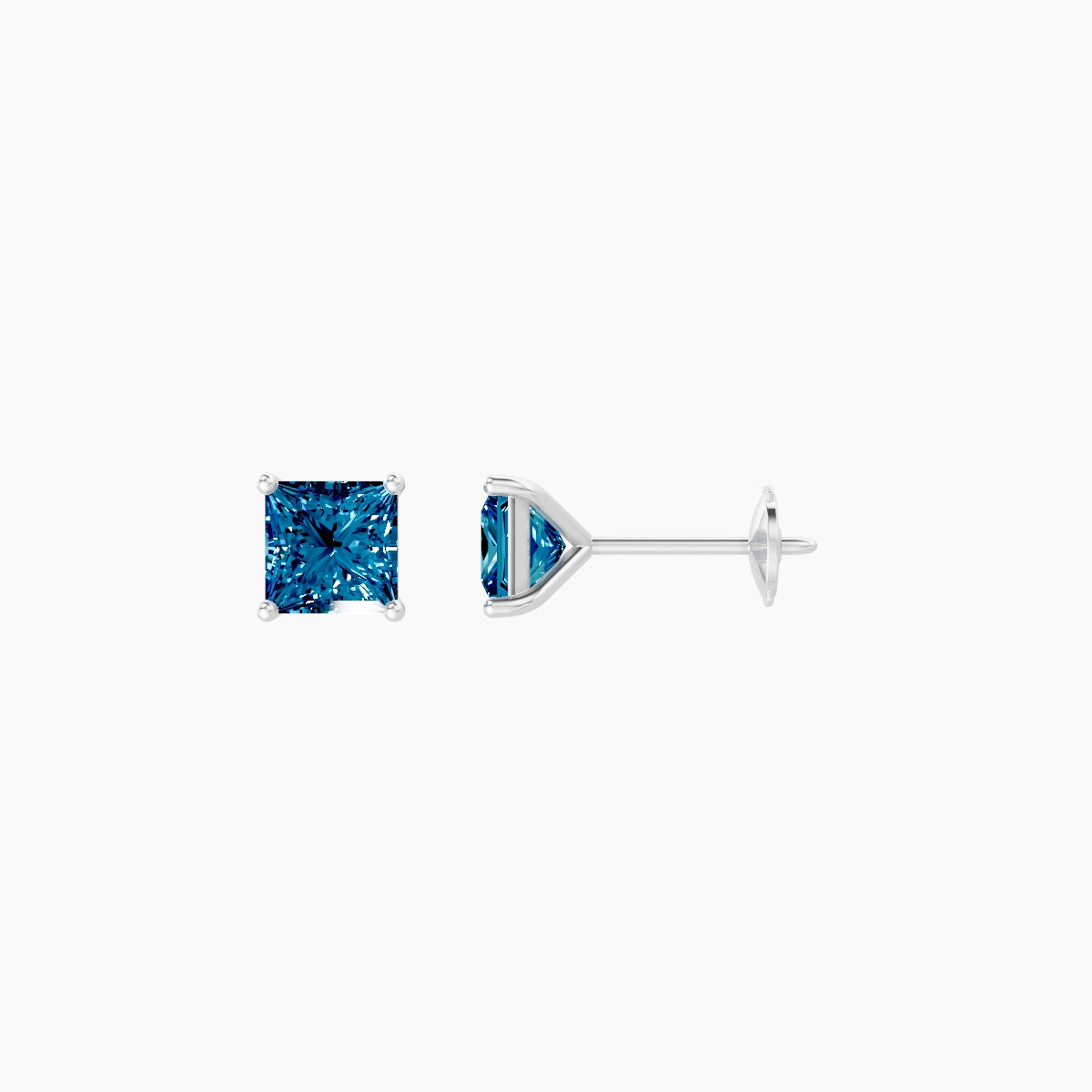 18k White Gold 1ct Princess Blue Lab Diamond Stud Earrings