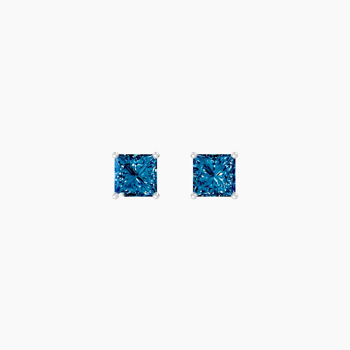 18k White Gold 1ct Princess Blue Lab Diamond Stud Earrings