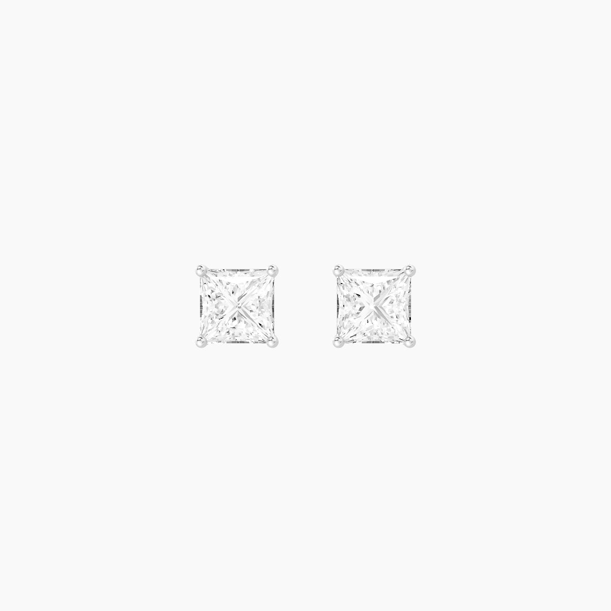 18k White Gold 1ct Princess White Lab Diamond Stud Earrings