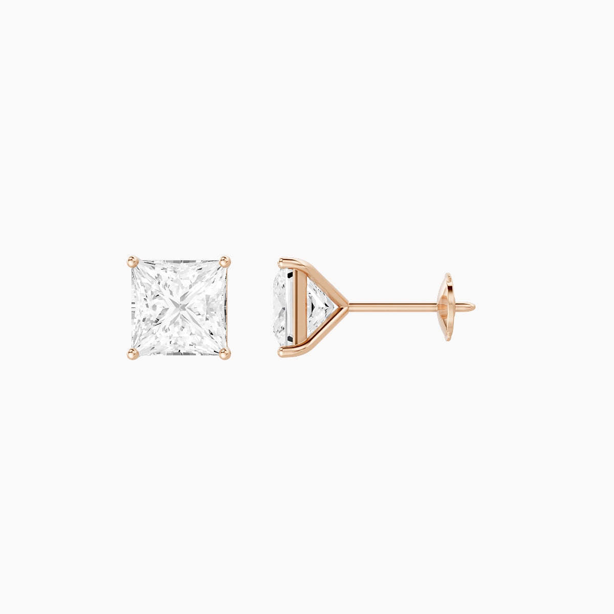 18k Rose Gold 2ct Princess White Lab Diamond Stud Earrings