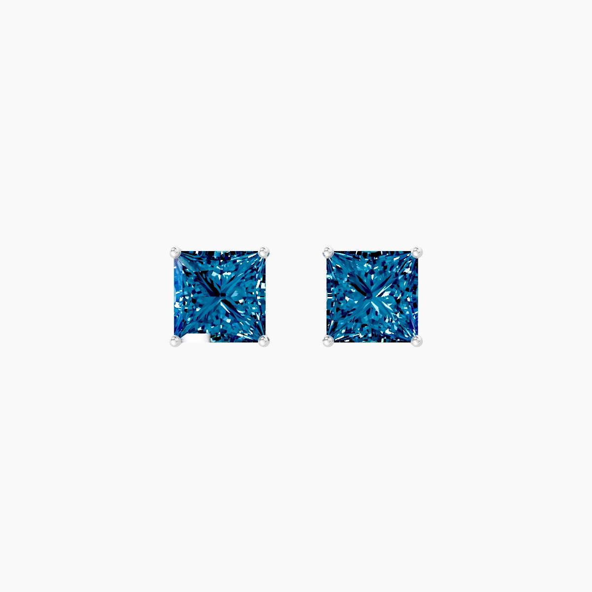 18k White Gold 2ct Princess Blue Lab Diamond Stud Earrings