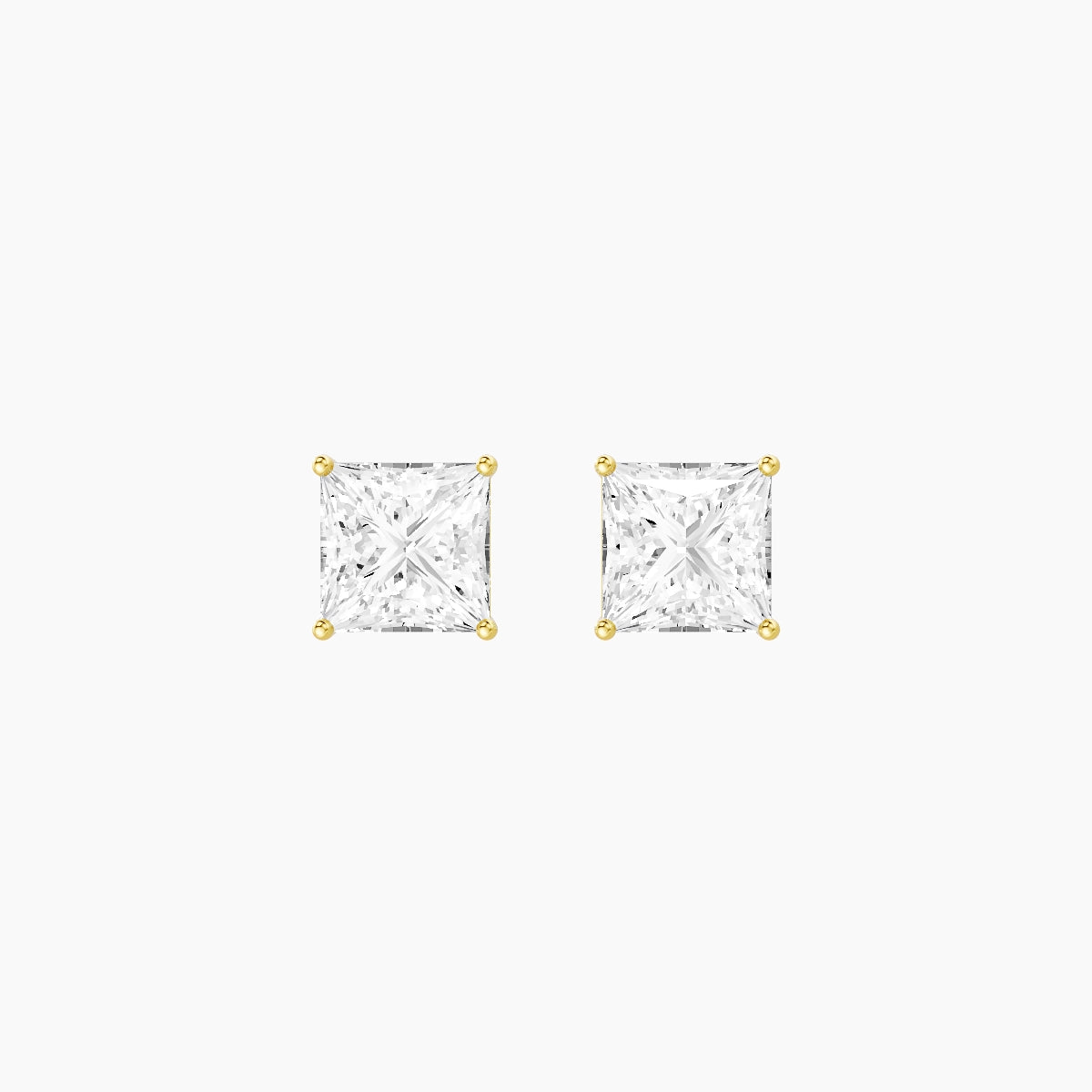 18k Yellow Gold 2ct Princess White Lab Diamond Stud Earrings