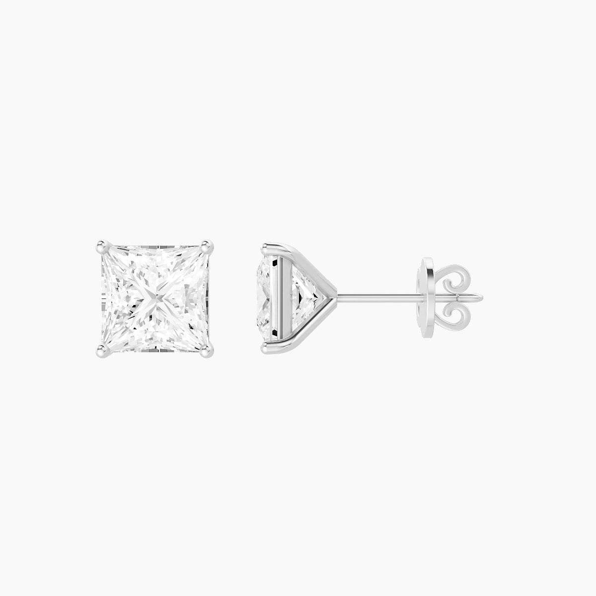 18k White Gold 3ct Princess White Lab Diamond Stud Earrings