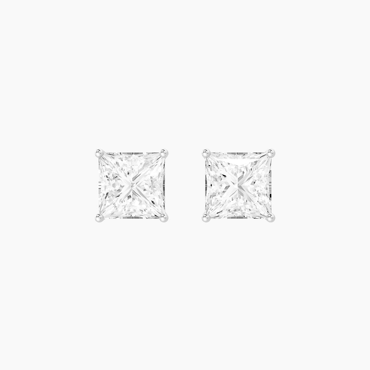 18k White Gold 3ct Princess White Lab Diamond Stud Earrings