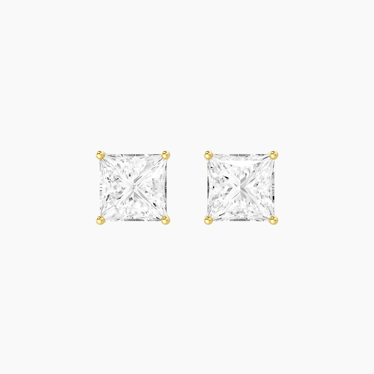 18k Yellow Gold 3ct Princess White Lab Diamond Stud Earrings
