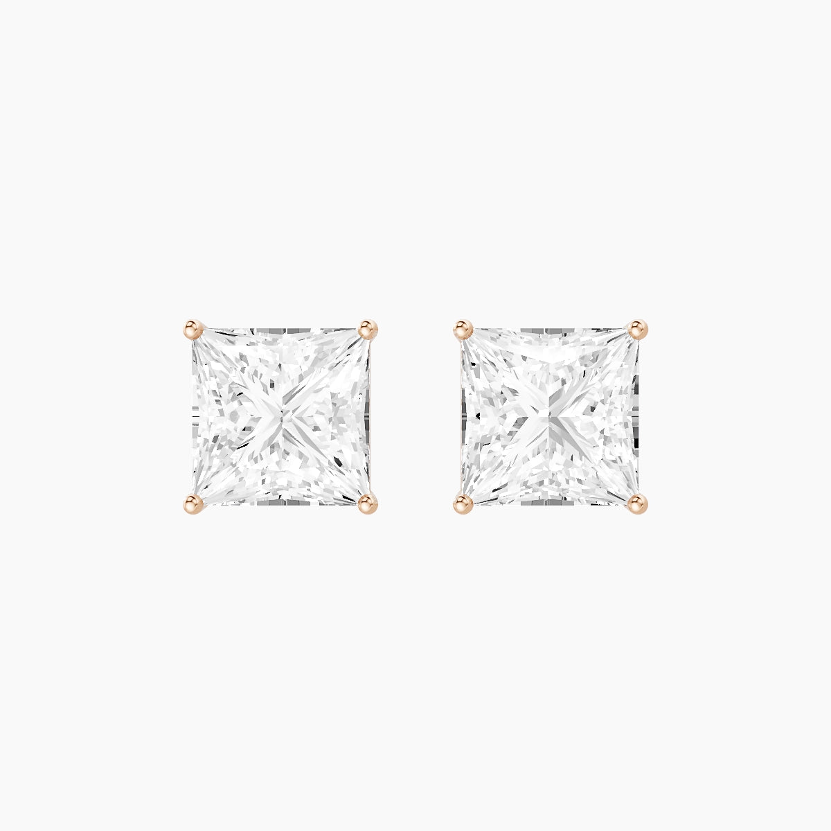 18k Rose Gold 5ct Princess White Lab Diamond Stud Earrings