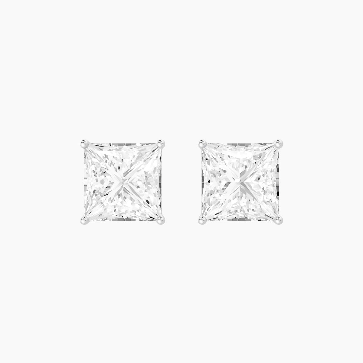 18k White Gold 5ct Princess White Lab Diamond Stud Earrings