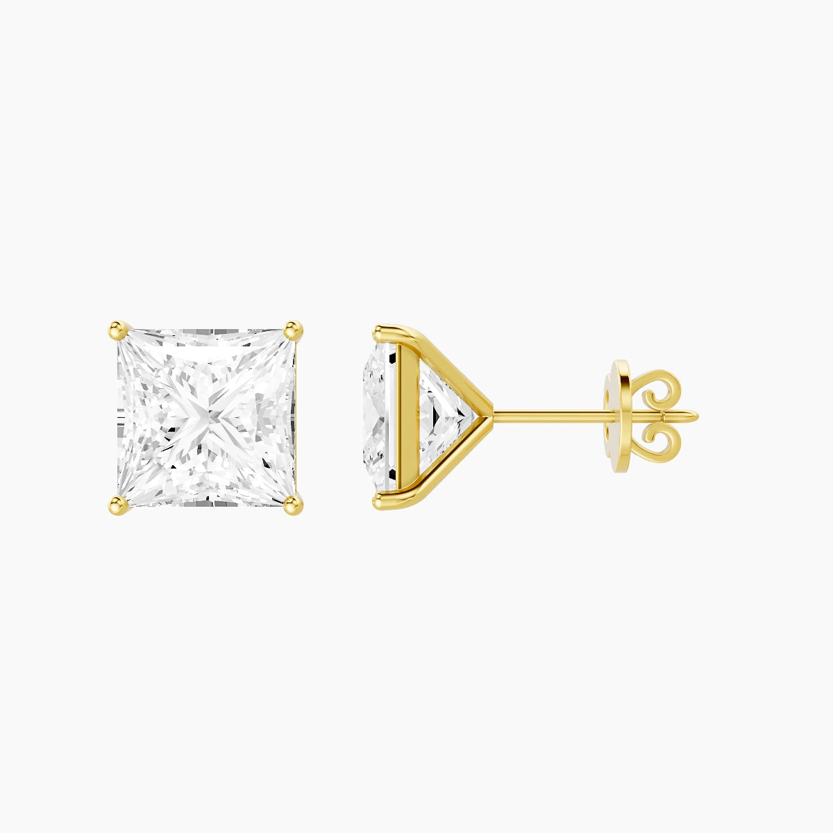 18k Yellow Gold 5ct Princess White Lab Diamond Stud Earrings