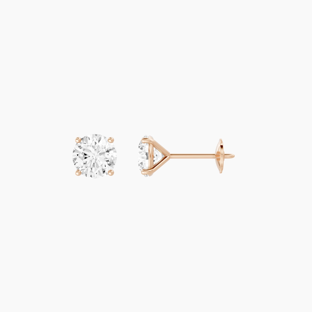 18k Rose Gold 1ct Round White Lab Diamond Stud Earrings