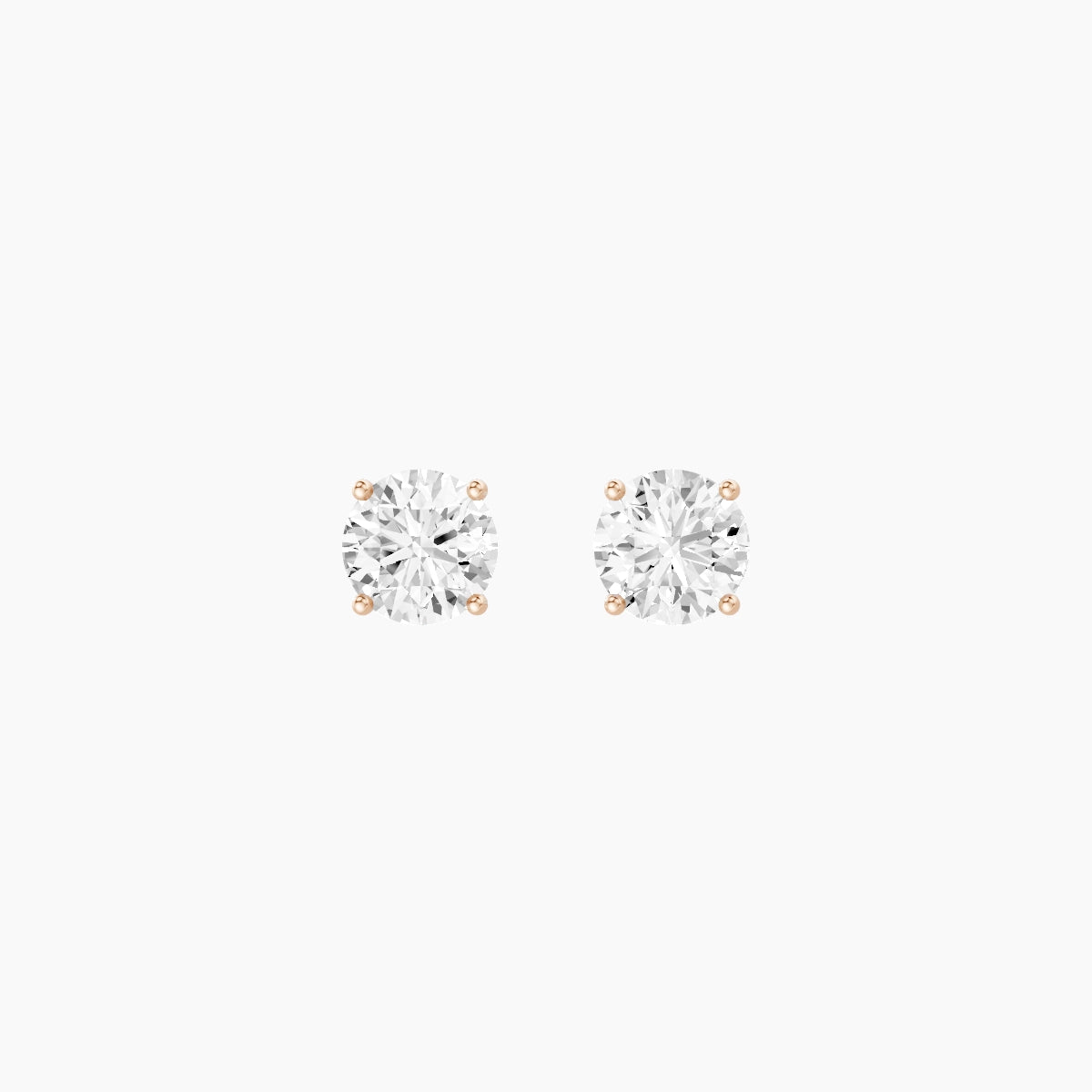 18k Rose Gold 1ct Round White Lab Diamond Stud Earrings