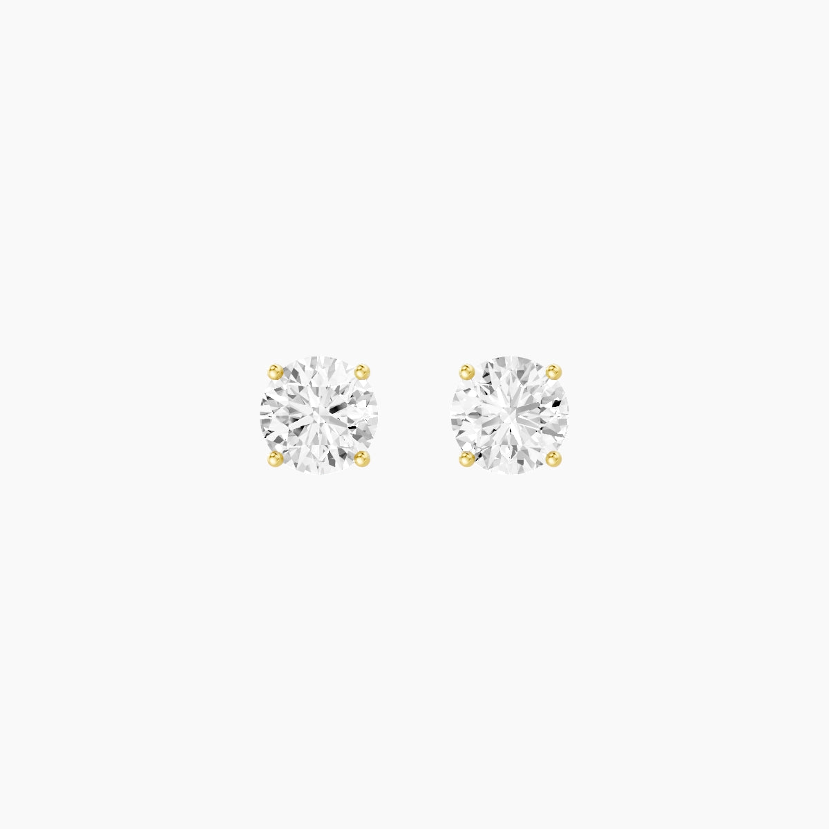 18k Yellow Gold 1ct Round White Lab Diamond Stud Earrings