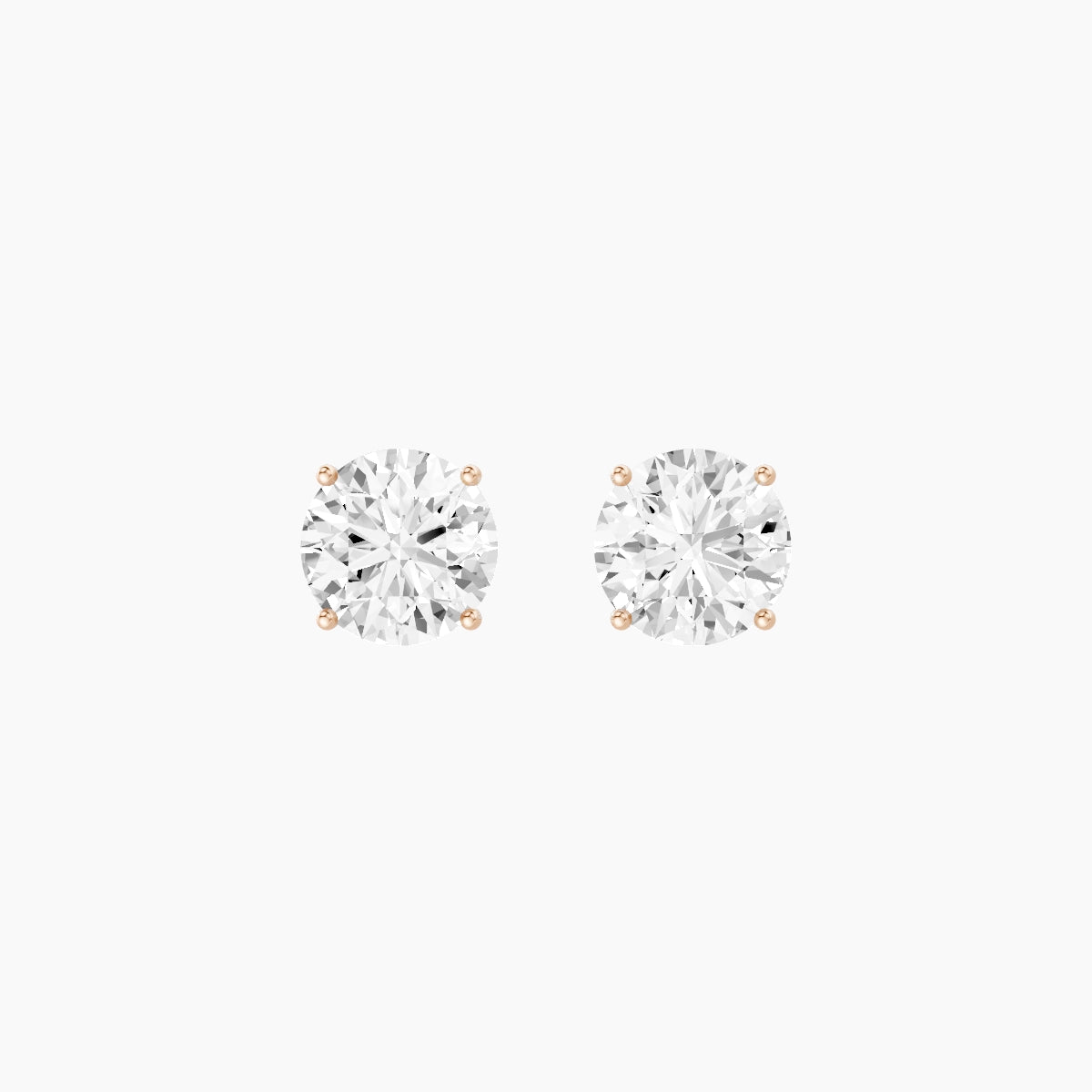 18k Rose Gold 2ct Round White Lab Diamond Stud Earrings