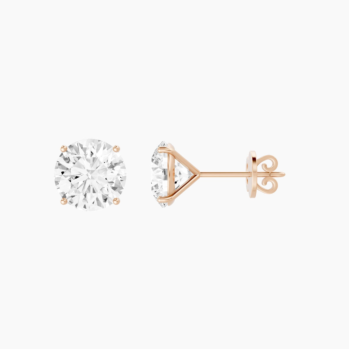 18k Rose Gold 3ct Round White Lab Diamond Stud Earrings