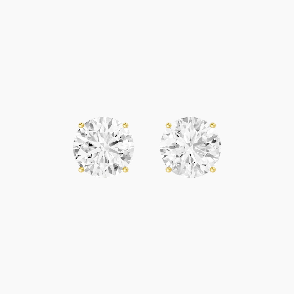 18k Yellow Gold 3ct Round White Lab Diamond Stud Earrings