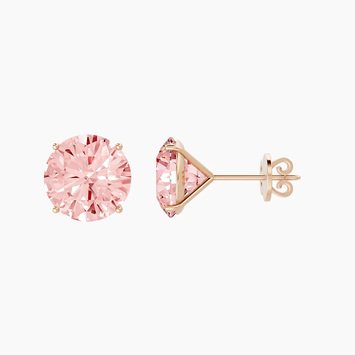 18k Rose Gold 5ct Round Pink Lab Diamond Stud Earrings
