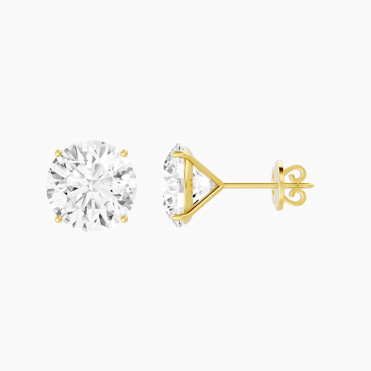 18k Yellow Gold 5ct Round White Lab Diamond Stud Earrings