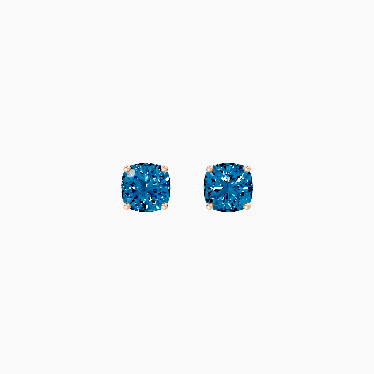 18k Rose Gold 1ct Square Cushion Blue Lab Diamond Stud Earrings