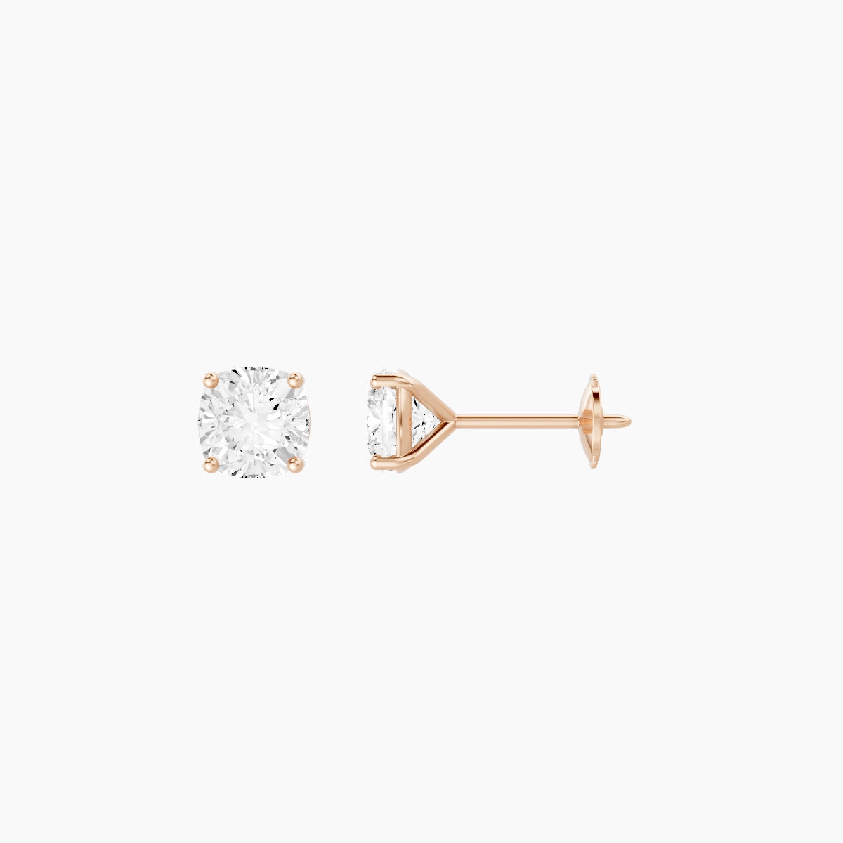 18k Rose Gold 1ct Square Cushion White Lab Diamond Stud Earrings