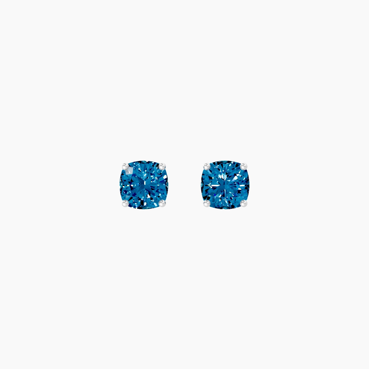 18k White Gold 1ct Square Cushion Blue Lab Diamond Stud Earrings