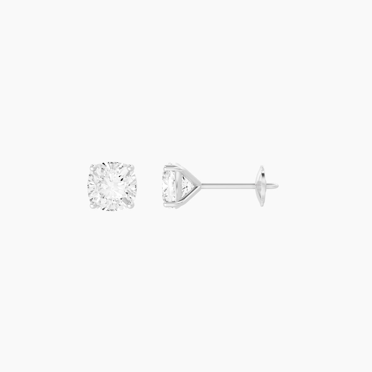 18k White Gold 1ct Square Cushion White Lab Diamond Stud Earrings