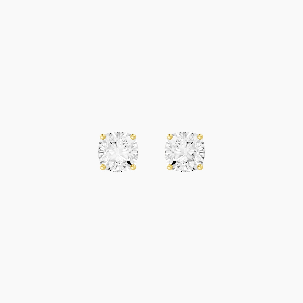 18k Yellow Gold 1ct Square Cushion White Lab Diamond Stud Earrings