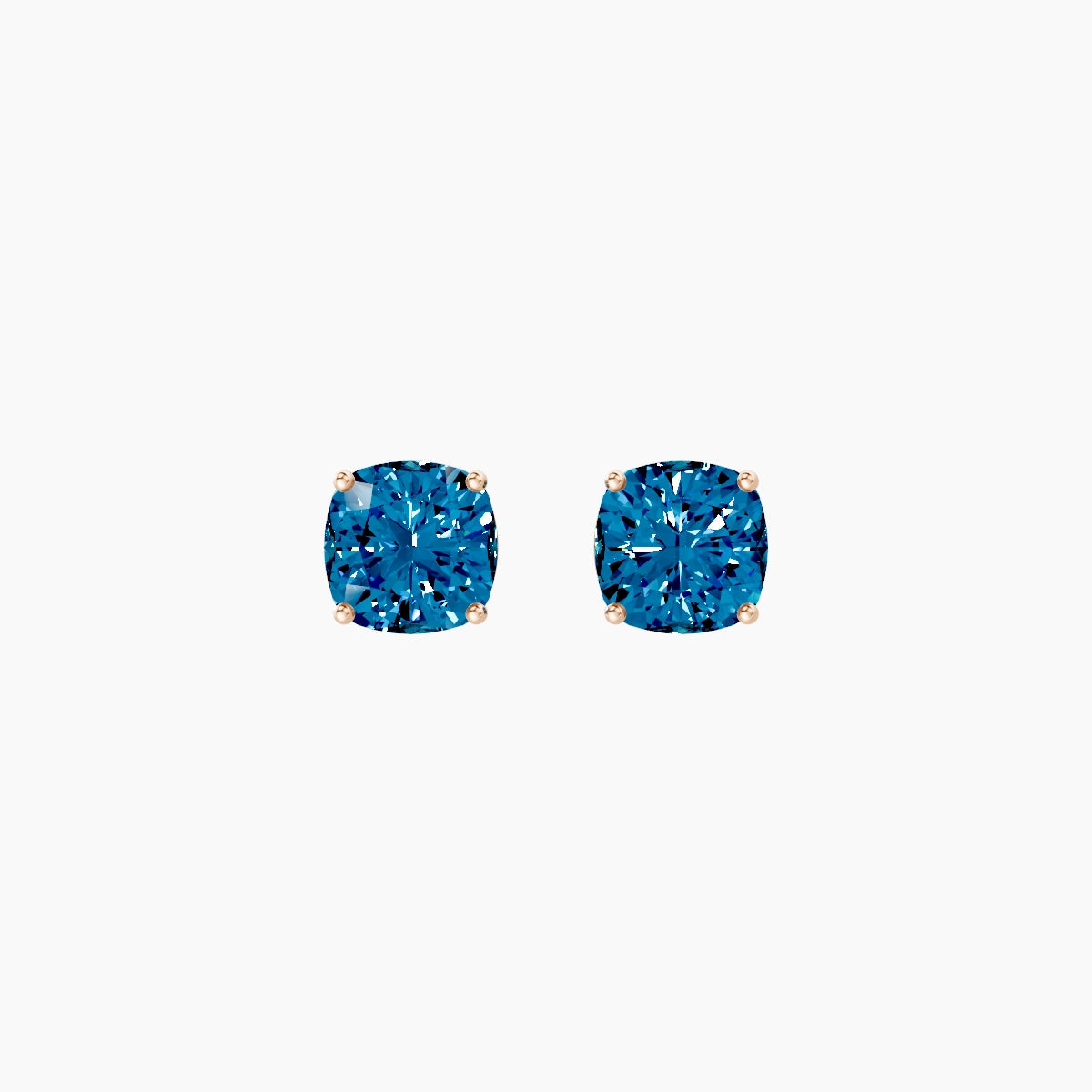 18k Rose Gold 2ct Square Cushion Blue Lab Diamond Stud Earrings