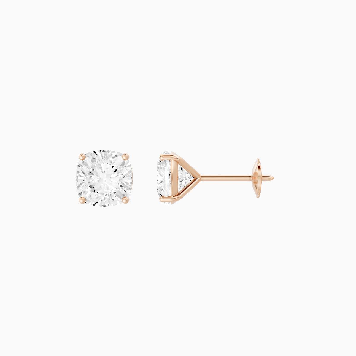 18k Rose Gold 2ct Square Cushion White Lab Diamond Stud Earrings